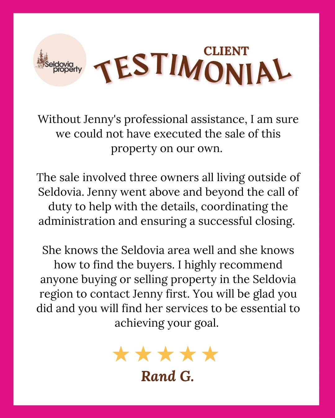 One of the best parts of my work is hearing from clients after the sale or purchase is complete.