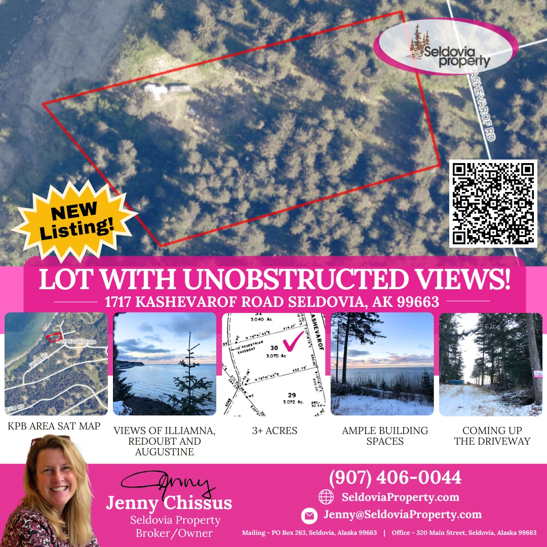 Wake to Kachemak Bay views from this sunny southwest-facing 3.07-acre bluff parcel in Seldovia, Alaska. 