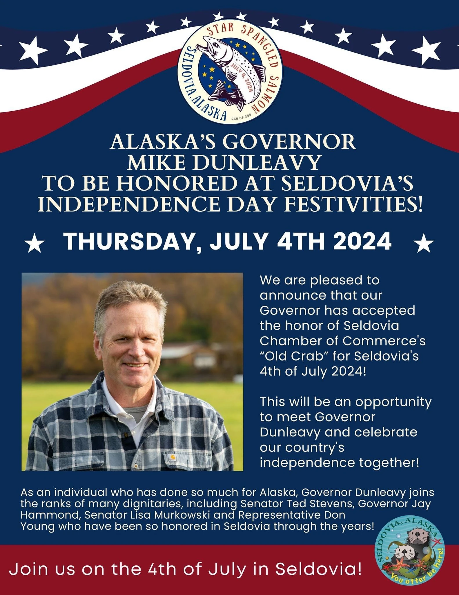 Alaska’s Governor Mike Dunleavy to be honored at Seldovia’s Independence Day Festivities