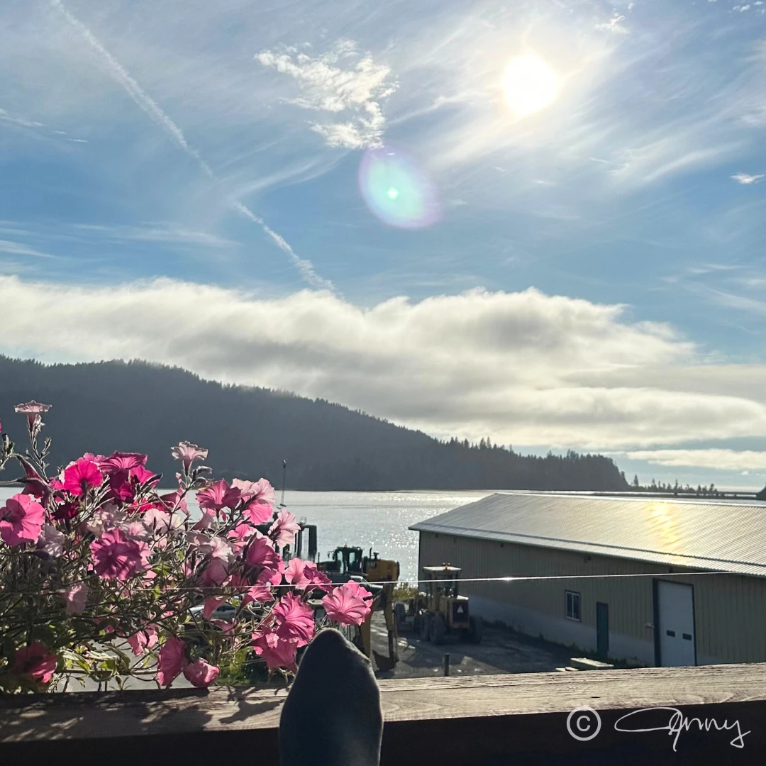 Enjoying a beautiful sunset evening on our deck.